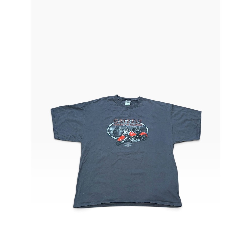 Grizzly American Classic Biker T-Shirt Mens 2XL Gray Graphic Motorcycle Tee